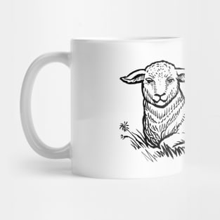 Sheep Sitting on grass hand drawn Mug